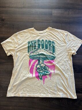 The Doors Graphic Tee - Cream with Teal & Pink Print